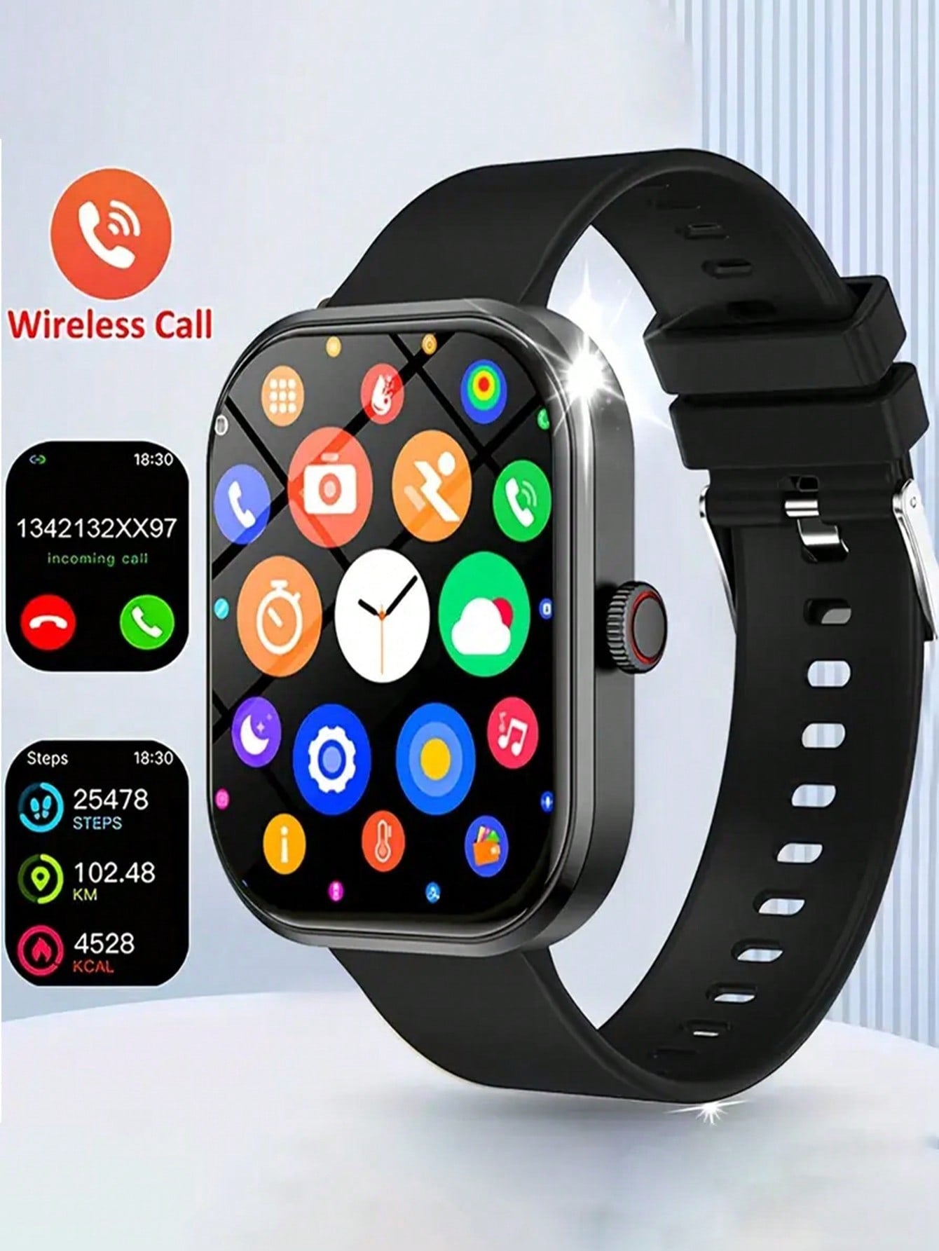 Smart Fitness Watch with Heart Rate Monitor, Color Display, Silicone Band