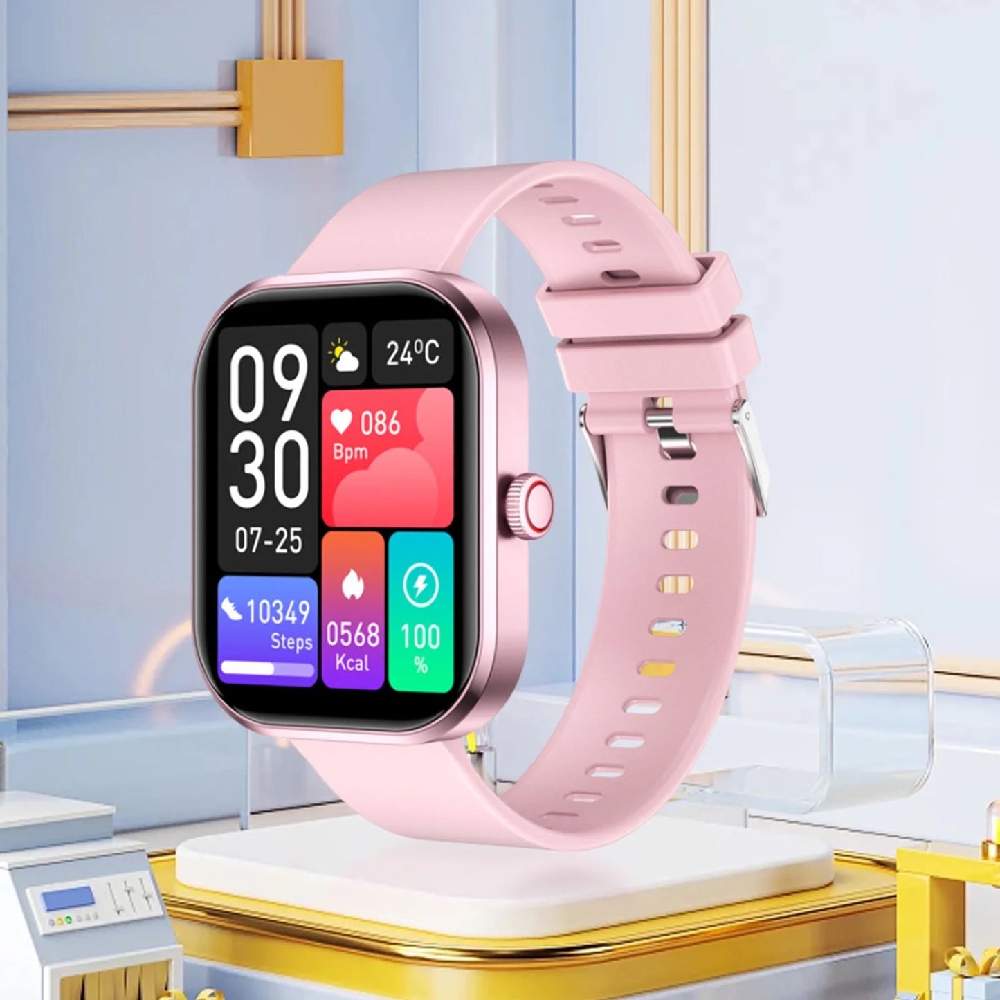 Smart Fitness Watch with Heart Rate Monitor, Color Display, Silicone Band